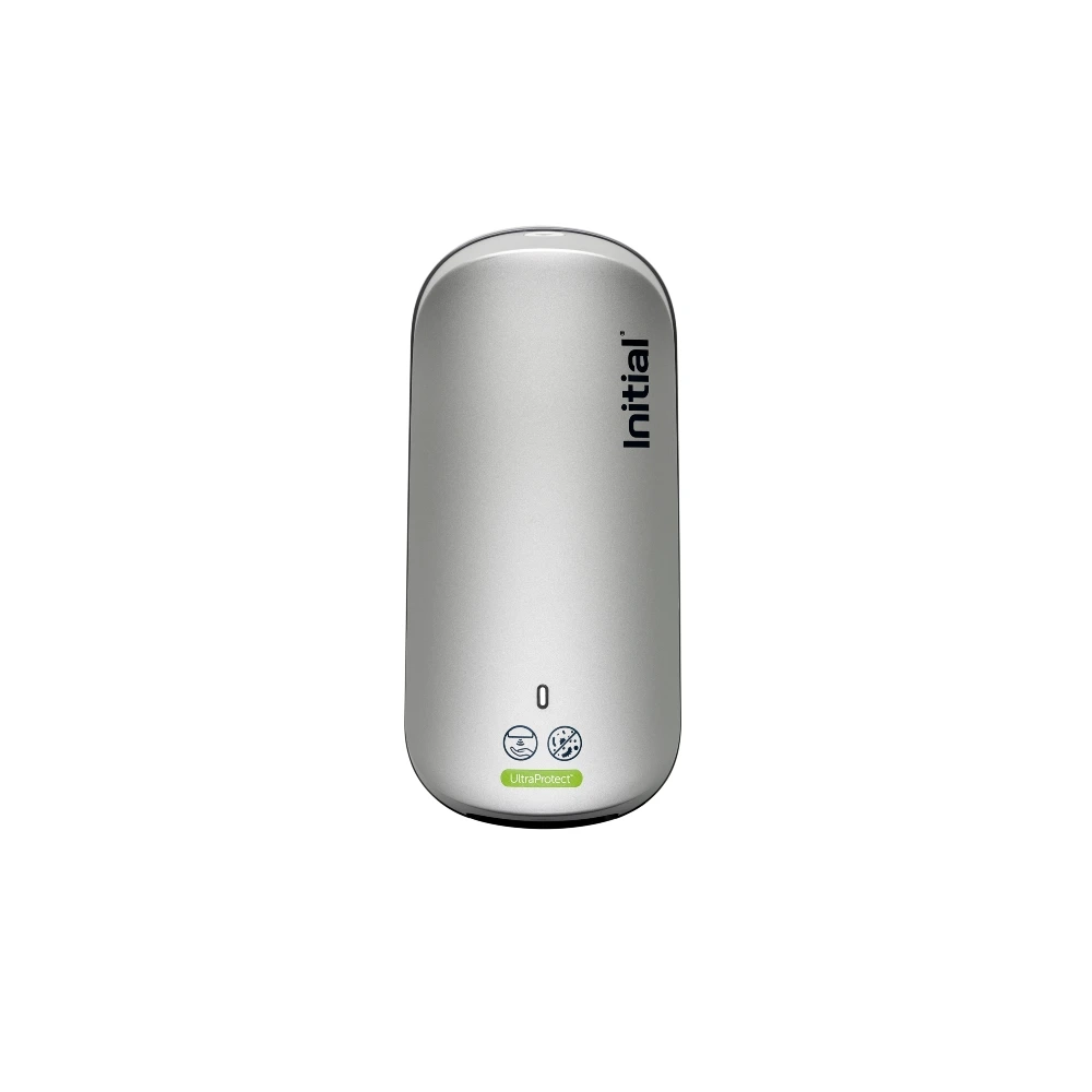 no touch soap dispenser in silver, front view
