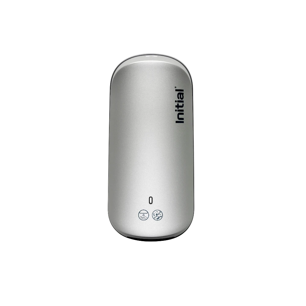 no touch hand sanitiser dispenser silver, front view
