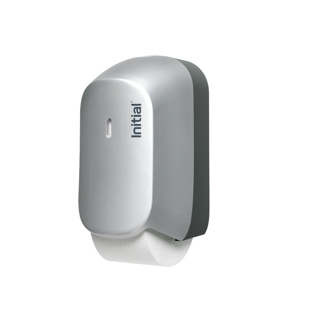 twin toilet roll dispenser silver, side view