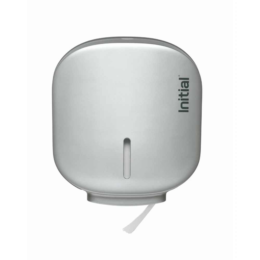 jumbo toilet roll dispenser silver, front view
