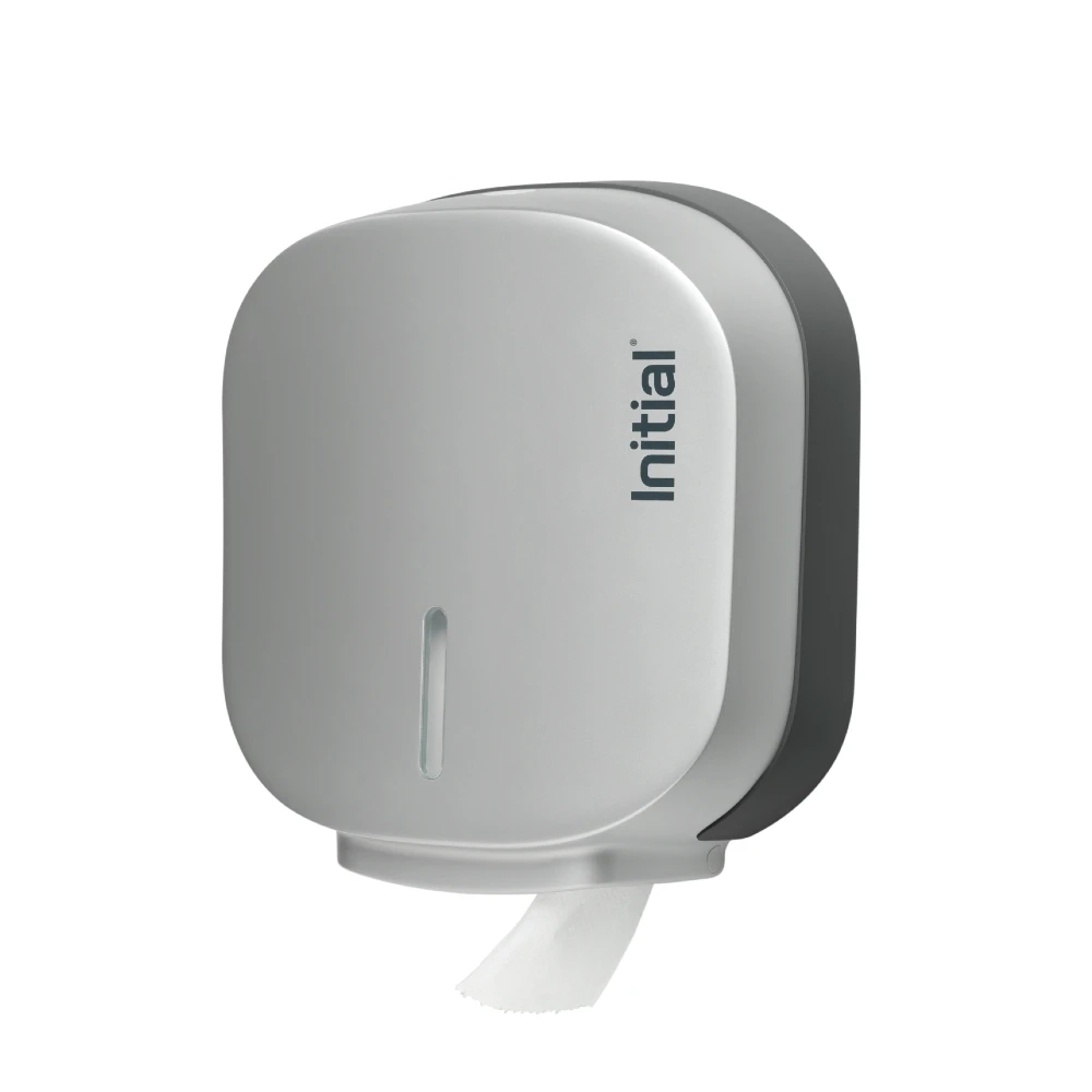 jumbo toilet roll dispenser silver, side view