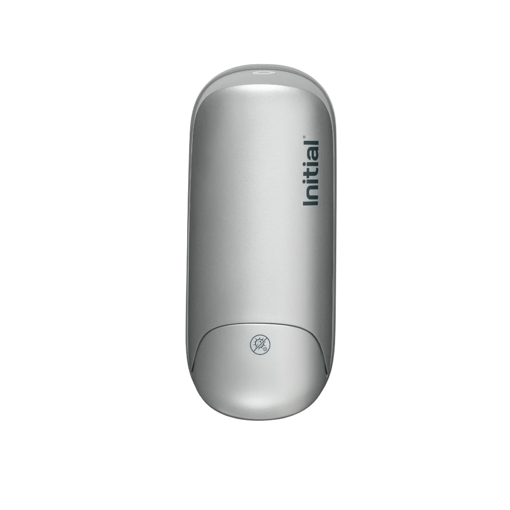 Manual hand sanitiser silver front
