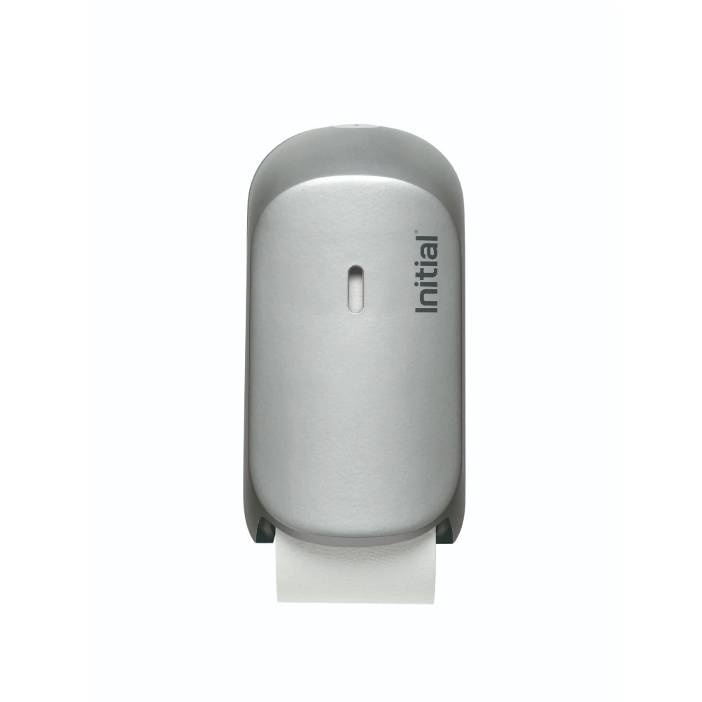 twin toilet roll dispenser silver, front view