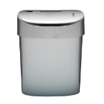 no touch sanitary bin silver, front view