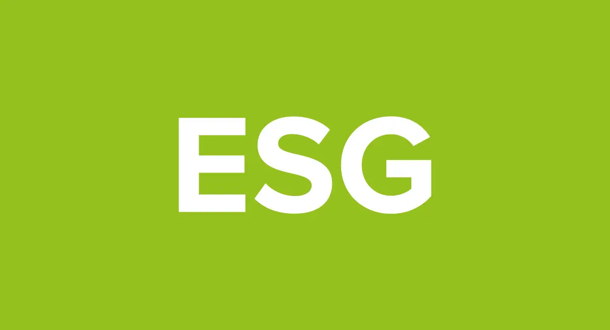 The white acronym "ESG" displayed on a solid lime green rectangular background.