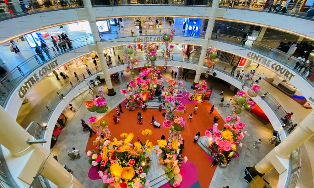 shopping mall with festive decorations