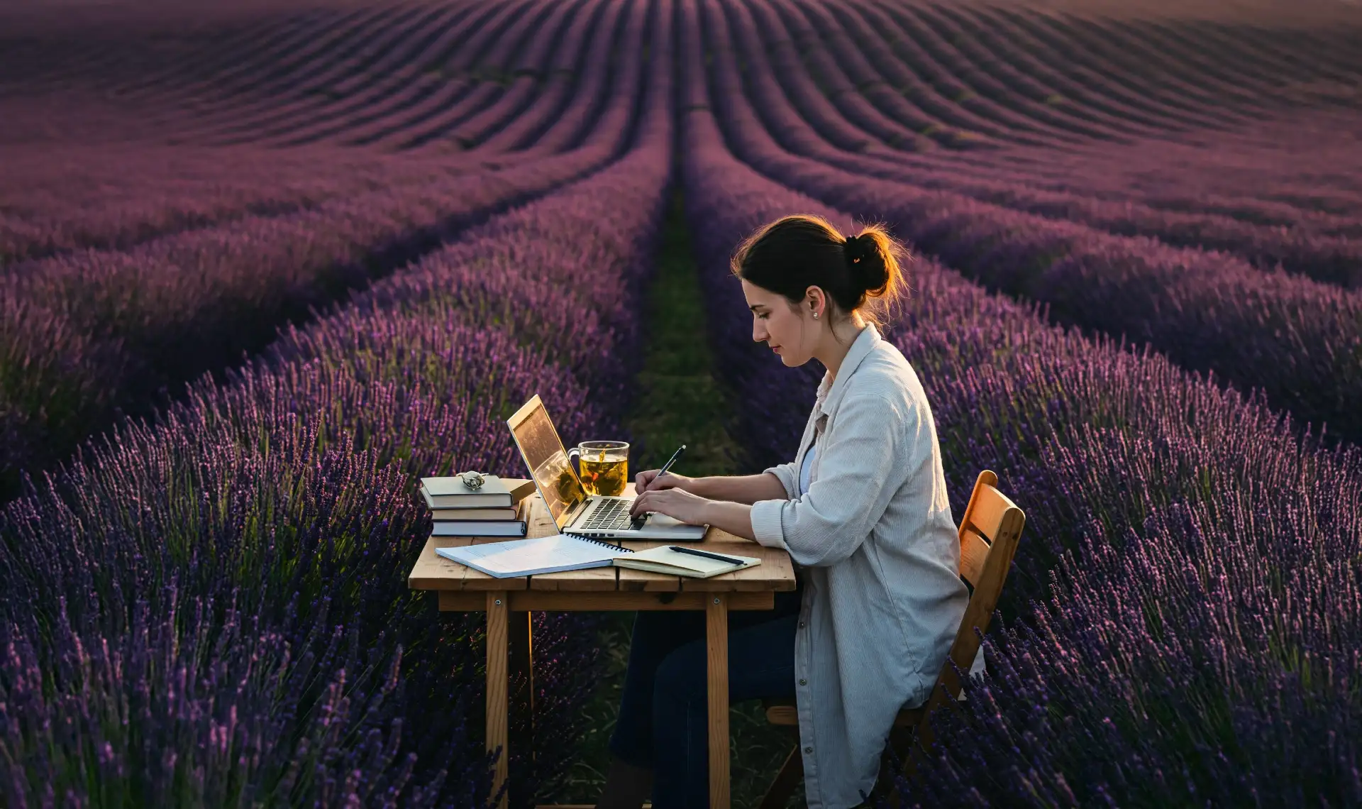 scent science lady in field of lavender