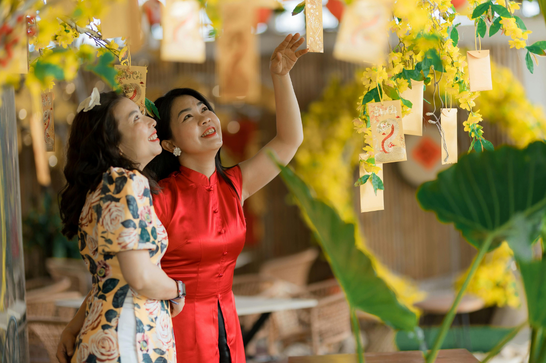 Ladies looking at the Chinese New Year Decoration